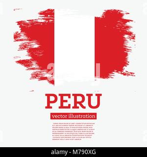 Bandiera del Perù con tratti di pennello. Illustrazione Vettoriale. Illustrazione Vettoriale