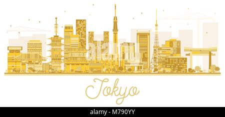 Tokyo Giappone skyline della città Golden Silhouette. Illustrazione Vettoriale. Piatto semplice concetto per il turismo Presentazione, Banner, cartellone o sito Web. La città di Tokyo Illustrazione Vettoriale
