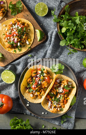 In casa sano Tofu Sofritas Tacos con cipolla Pomodoro e coriandolo Foto Stock