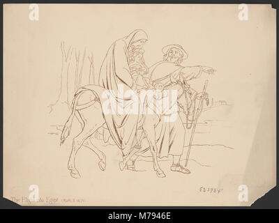 Una rappresentazione artistica della storia biblica della fuga in Egitto, come descritto in Matteo 2:14-15, che mostra Maria, Giuseppe e il bambino Gesù in fuga in Egitto per sfuggire al decreto del re Erode. Foto Stock