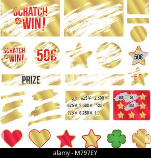 Lettere scratch per vincere. Con effetto da graffi. Adatto per scratch card game e vincere. Effetto oro. vettore Illustrazione Vettoriale