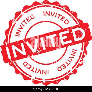 Grunge Red invitava formulazione round la guarnizione in gomma timbro su sfondo bianco Illustrazione Vettoriale