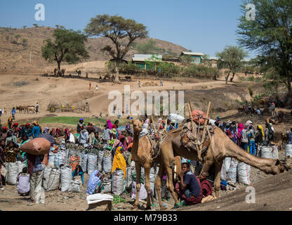 Panoramica della domenica mercato sambate, Oromo, Sambate, Etiopia Foto Stock