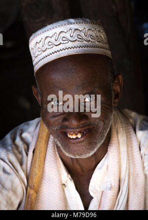 Ritratto di un etnia afar uomo dentro la sua capanna, regione di Afar, Afambo, Etiopia Foto Stock