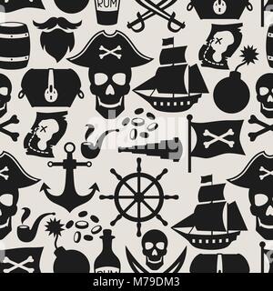 Seamless pattern sul tema dei pirati con gli oggetti e gli elementi Illustrazione Vettoriale