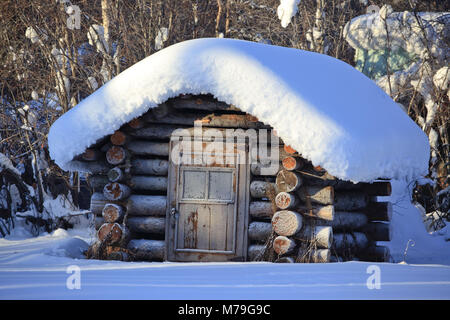 Nord America, USA, Alaska, Nord Alaska, James Dalton Highway, Brooks Range, Wiseman, log cabin, capanne di legno, Foto Stock