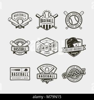 Set di baseball vintage logo. illustrazione vettoriale Illustrazione Vettoriale