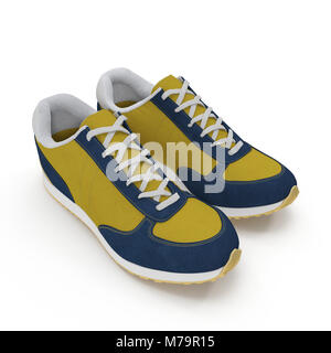 Coppia di bright scarpe sportive su sfondo bianco. 3D illustrazione Foto Stock