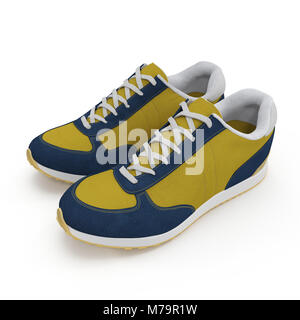 Coppia di bright scarpe sportive su sfondo bianco. 3D illustrazione Foto Stock