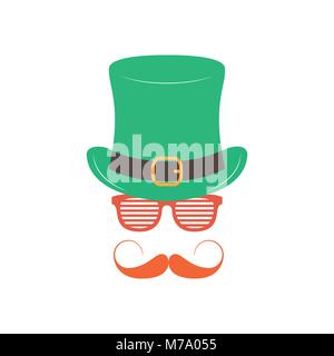 Irlandese con OCCHIALI SHUTTER SHADES su sfondo bianco. La festa di san Patrizio illustrazione. Illustrazione Vettoriale