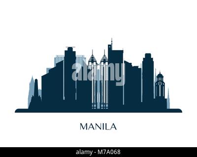 Lo skyline di Manila, monocromatico silhouette. Illustrazione Vettoriale. Illustrazione Vettoriale