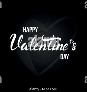 Happy Valentines Day card con scritte. Sfondo nero modello Poster. Illustrazione Vettoriale. Illustrazione Vettoriale