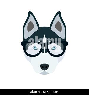 Husky in bicchieri. Cute cane illustrazione vettoriale. Illustrazione Vettoriale