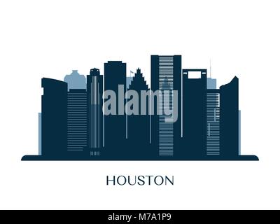 Lo skyline di Houston, monocromatico silhouette. Illustrazione Vettoriale. Illustrazione Vettoriale