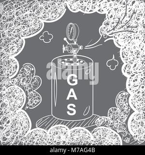 Serbatoio di gas in linea di fumo arte. Illustrazione grafica vettoriale. Illustrazione Vettoriale