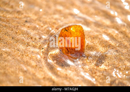 Ambra su una spiaggia del Mar Baltico nel surf Foto Stock