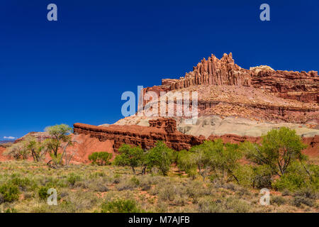 Gli Stati Uniti, Utah, Wayne County, Torrey, parco nazionale di Capitol Reef, Fremont River Valley, fruita, Il Castello Foto Stock