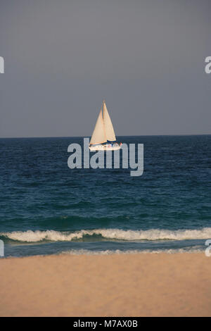 Barca a vela in mare, Miami Beach, Florida, Stati Uniti d'America Foto Stock