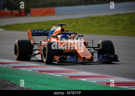 Barcellona, Spagna. 09Mar, 2018. La McLaren di Fernando Alonso durante le prove sul circuito di Barcelona-Catalunya, il 09 marzo 2018, a Barcellona, Spagna. Credito: Gtres Información más Comuniación on line, S.L./Alamy Live News Foto Stock