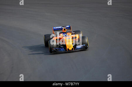 Barcellona, Spagna. 09Mar, 2018. La McLaren di Fernando Alonso durante le prove sul circuito di Barcelona-Catalunya, il 09 marzo 2018, a Barcellona, Spagna. Credito: Gtres Información más Comuniación on line, S.L./Alamy Live News Foto Stock