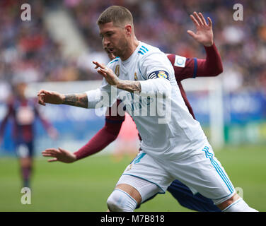 Eibar, Spagna. Decimo Mar, 2018. (4) Sergio Ramos durante lo spagnolo La Liga partita di calcio tra S.D Eibar e Real Madrid C.F, a Ipurua Stadium, in Eibar, Spagna settentrionale, Sabato, Marzo, 10, 2018. Credito: Gtres Información más Comuniación on line, S.L./Alamy Live News Foto Stock