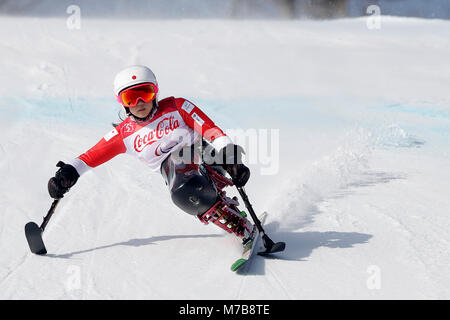 Pyeongchang, Corea del Sud. Decimo Mar, 2018. Momoka Muraoka (JPN) Sci Alpino : donna seduta in discesa a Jeongseon Alpine Center durante la PyeongChang 2018 Paralimpiadi Giochi invernali di Pyeongchang, Corea del Sud . Credito: Yusuke Nakanishi AFLO/sport/Alamy Live News Foto Stock