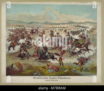 L'ultima carica di Custer rappresenta un momento cruciale nella battaglia di Little Bighorn, dove il generale George Armstrong Custer e le sue forze affrontarono la sconfitta delle tribù dei nativi americani, segnando un evento significativo nella storia americana. Foto Stock