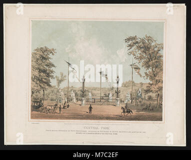 Una vista dell'ingresso della Sixth Avenue a Central Park, che mostra l'importante design urbano del parco e il suo ruolo di spazio verde a New York City. Foto Stock