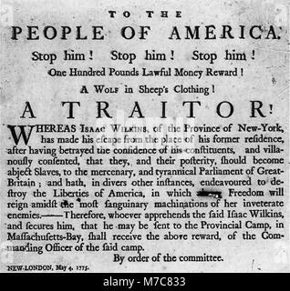 Per il popolo d'America. Arrestare lui! ... Un traditore! ... Isaac Wilkins ... New-London, 4 maggio 1775 LCCN2002705577 Foto Stock