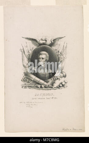Una scena storica raffigurante il generale Andrew Jackson a New Orleans l'8 gennaio 1815, probabilmente rappresentando la sua leadership durante la battaglia di New Orleans. Foto Stock