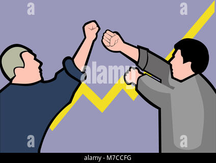 Due imprenditori affacciate fra loro con le braccia tese Foto Stock