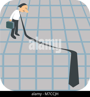 Imprenditore guardando la sua cravatta si sta spostando verso il basso su un grafico a linee Foto Stock