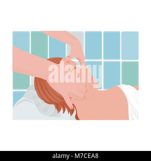 Close-up di una donna di ottenere un massaggio della testa Foto Stock