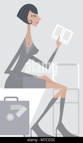 Il profilo laterale di una donna la lettura di un libro Foto Stock