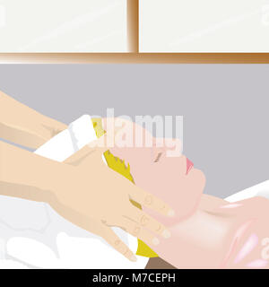 Close-up di una donna di ottenere un massaggio della testa Foto Stock
