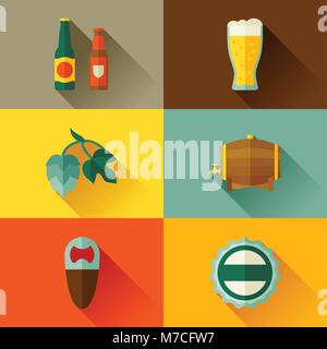 Sfondo con birra icone e oggetti in stile piatto Illustrazione Vettoriale