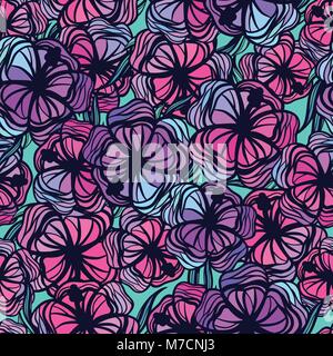 Modello senza cuciture con stilizzata colorati fiori tropicali Illustrazione Vettoriale