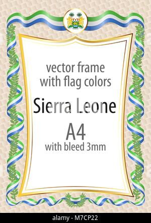 Il telaio e il bordo del nastro con i colori della Sierra Leone bandiera Illustrazione Vettoriale