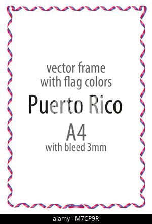 Il telaio e il bordo del nastro con i colori del Porto Rico bandiera Illustrazione Vettoriale