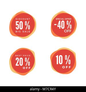 Lo sconto di adesivi. Vendita red tag isolati su sfondo bianco. Offerte di sconto prezzo sull'etichetta. Illustrazione Vettoriale Illustrazione Vettoriale