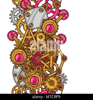 Steampunk seamless pattern di ingranaggi in metallo in stile doodle Illustrazione Vettoriale