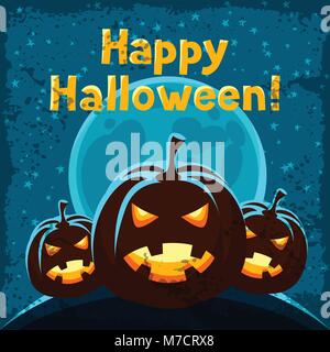 Happy halloween biglietto di auguri con zucche arrabbiato Illustrazione Vettoriale