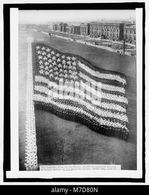 L'immagine mostra una formazione di bandiera umana presso la Great Lakes Training Station, che illustra un momento delle attività di addestramento militare degli Stati Uniti durante i primi anni del XX secolo. Foto Stock