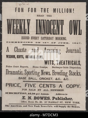 Divertimento per i milioni di euro! Leggere il settimanale di Gufo innocenti emesso ogni mattina di sabato, a partire dal XV di giugno, 1867. LCCN2014646770 Foto Stock