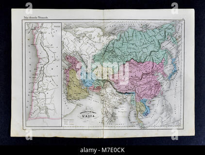 1858 Delamarche Physical & politico Mappa di Asia di cui la Cina, il Giappone, la Persia, India, Arabia, Turchia Foto Stock