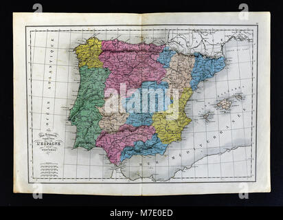 1858 Delamarche Mappa della Spagna & Portogallo Foto Stock