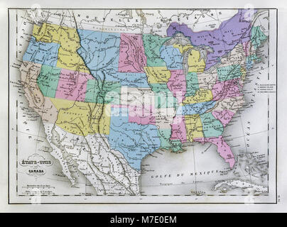 1858 Delamarche mappa - Stati Uniti d'America che mostra i Territori Occidentali Foto Stock