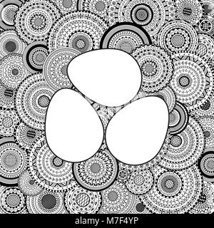 Illustrazione vettoriale delle tre uova di Pasqua mandala in background. Pagina di colorazione prenota per adulto. Vacanze di Pasqua card Illustrazione Vettoriale