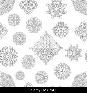 Vector pattern senza giunture dal bianco e nero mandala. Pagina di colorazione prenota anti stress per pazienti adulti Illustrazione Vettoriale