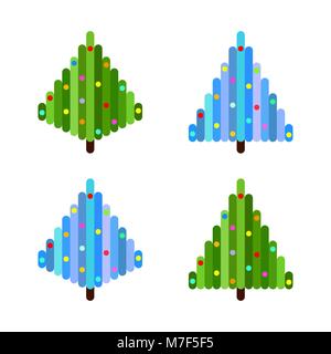 Set di vettore di quattro pixel art alberi di Natale. Design piatto Illustrazione Vettoriale